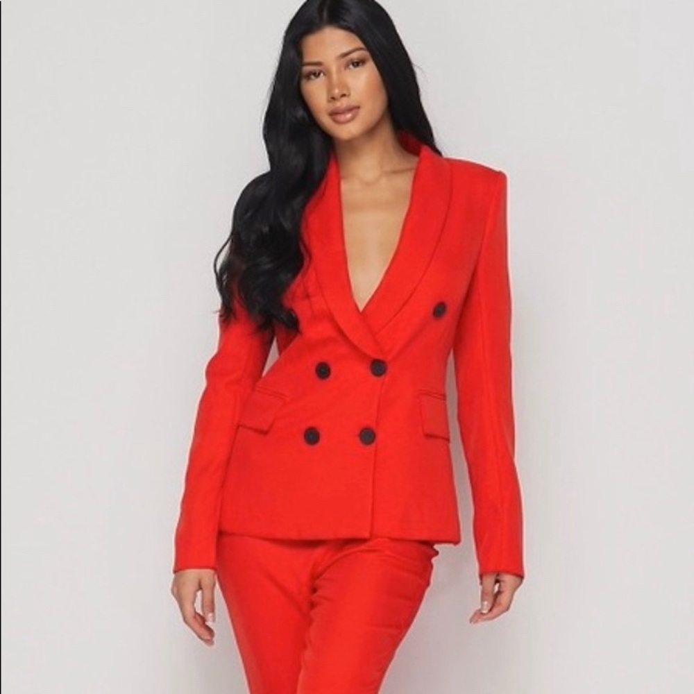 Red Double Breasted Pants Suit